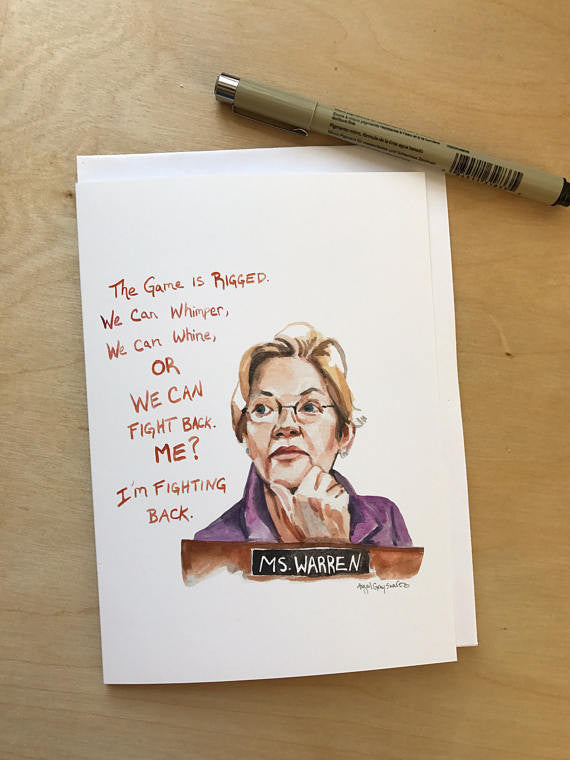 Elizabeth Warren Portrait and inspiring quote, card--greeting card