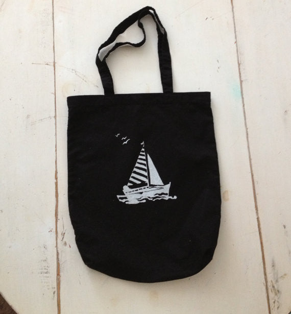 Striped Sailboat, canvas bag, screen print