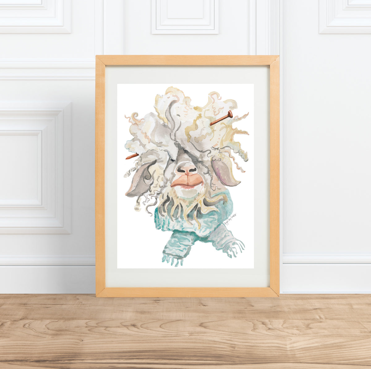 Knitting Sheep || watercolor animal portrait--Print