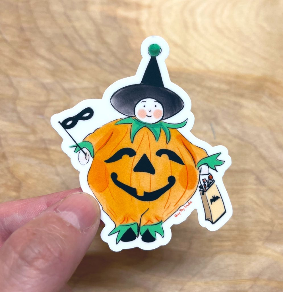 Trick Or Treat- Pumpkin Costume Sticker, Halloween STICKER, woodland creature- Stickers &amp; Magnets