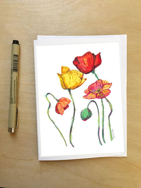 Rainbow Poppies || Floral still life --Greeting Card