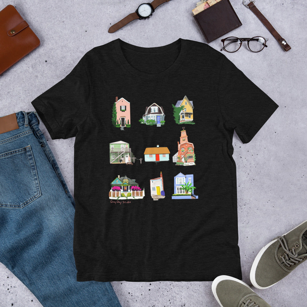 Little Houses tshirt, illustrated architecture, Short-Sleeve Unisex T-Shirt
